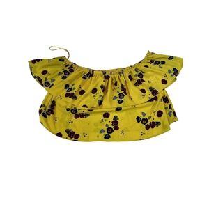 Zara Trafaluc Floral Off‎ Shoulder Ruffle Crop Top Yellow Blouse Bohemian Boho M